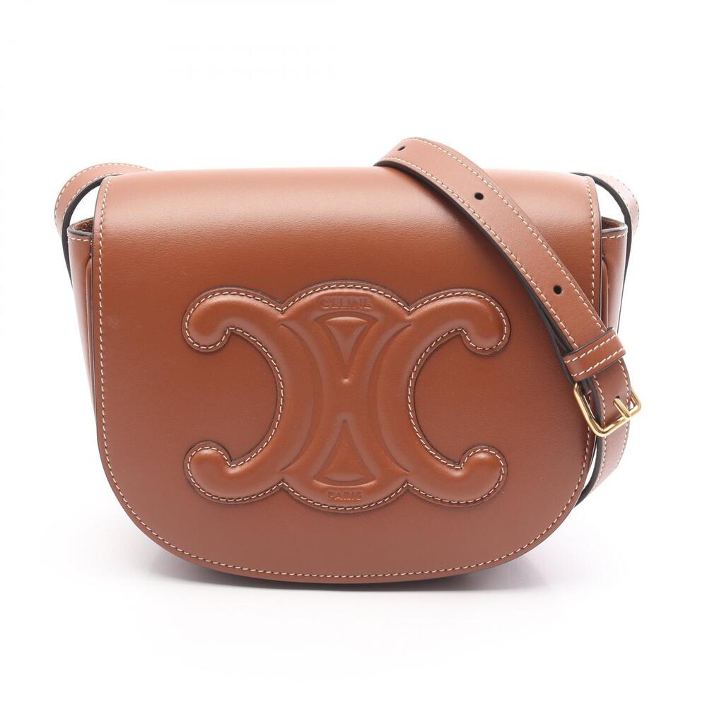 Celine Folco Cuir Triomphe Shoulder Bag Brown Leather
